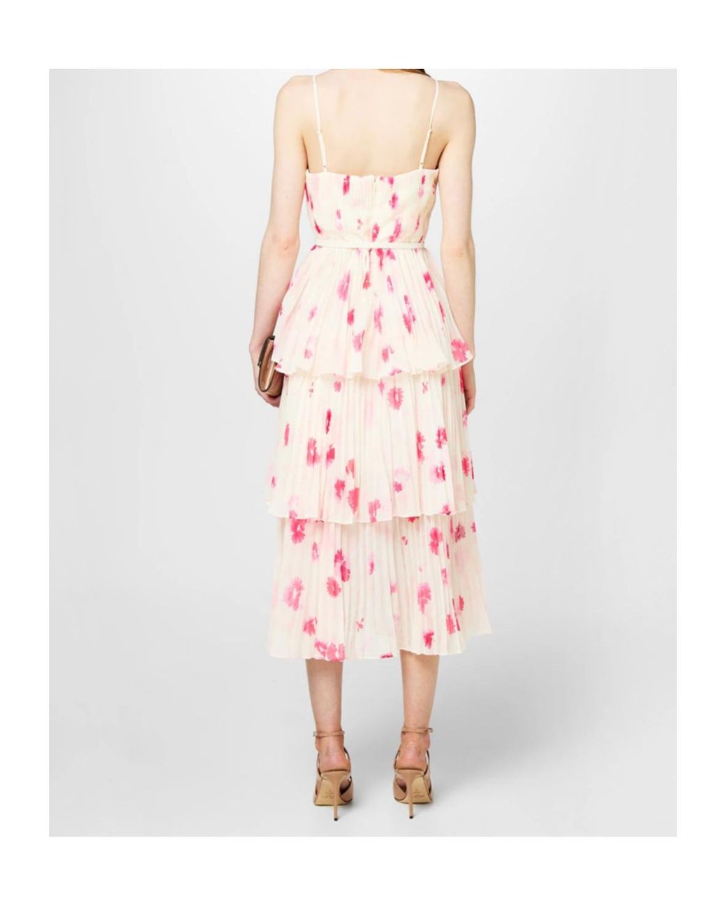 Self-Portrait Pink Printed Tiered Midi Dress