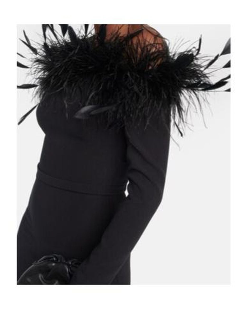 Safiyaa Black Feather-Trimmed Midi Dress