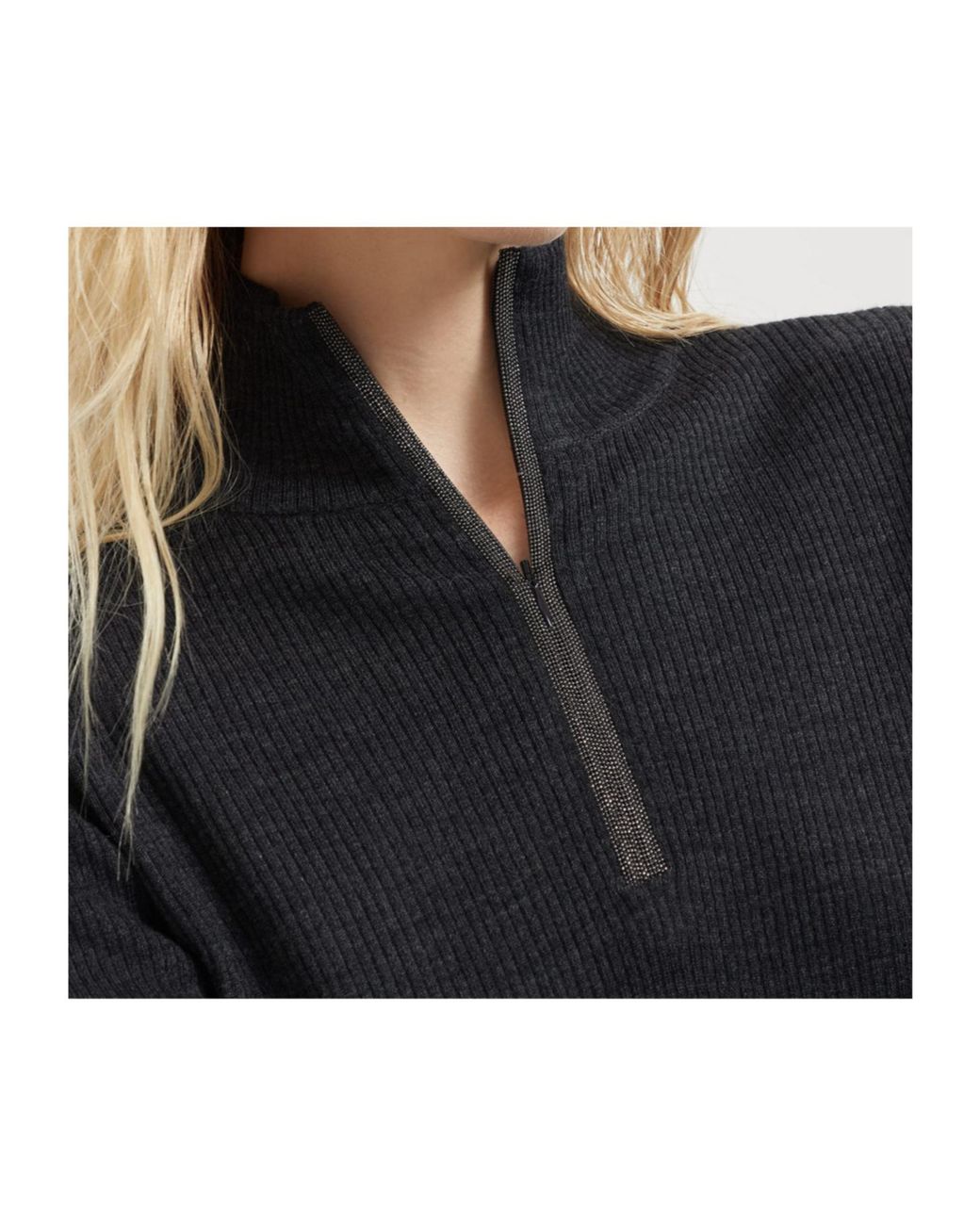 Brunello Cucinelli Blue High Neck Knitted Top