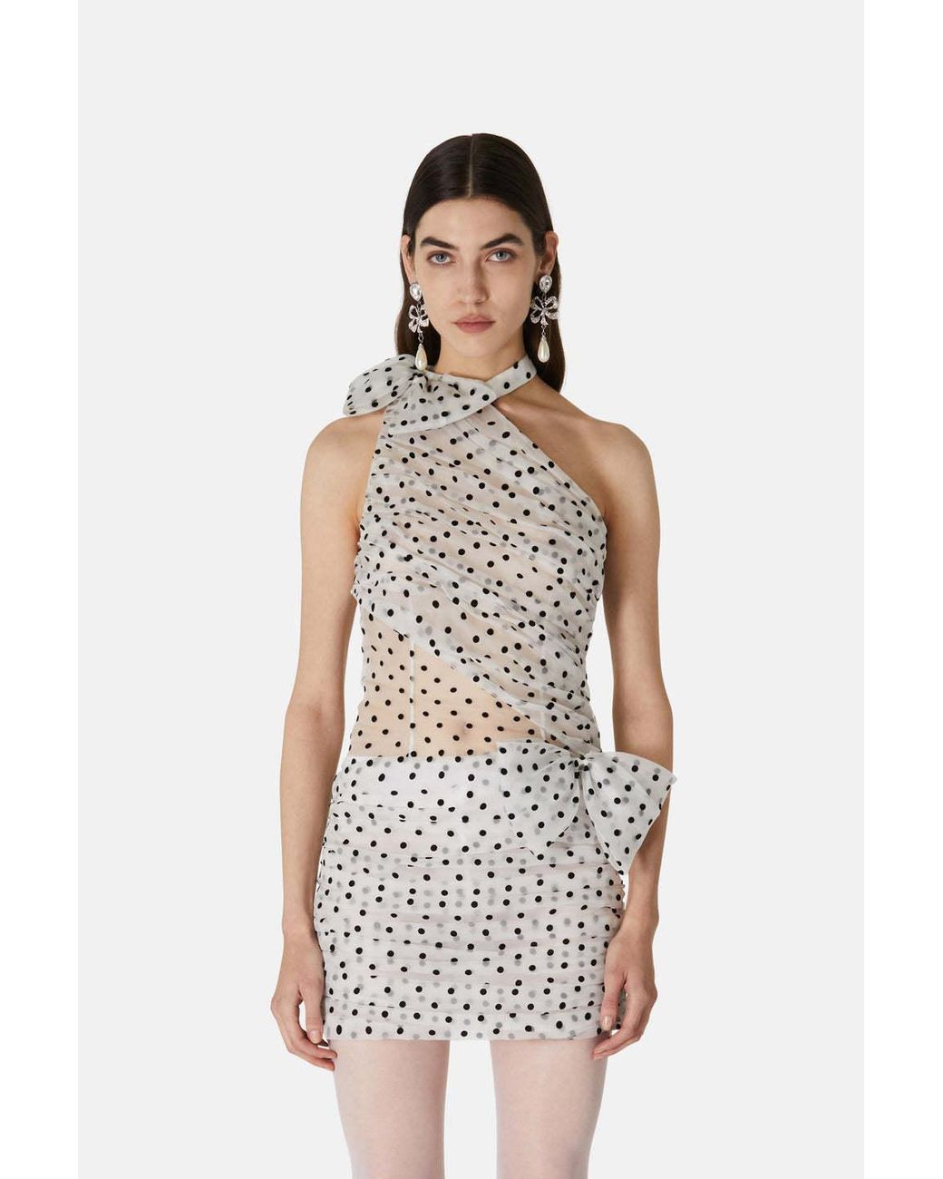 Alessandra Rich White Polka-Dot Organza Mini Dress