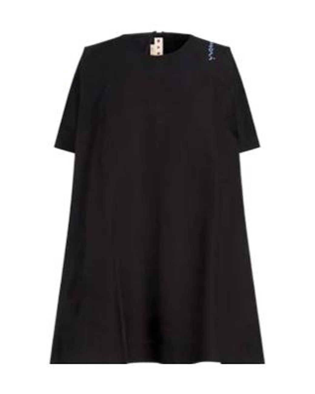 Marni Black Solid-Color Embroidered Short-Sleeved Dress