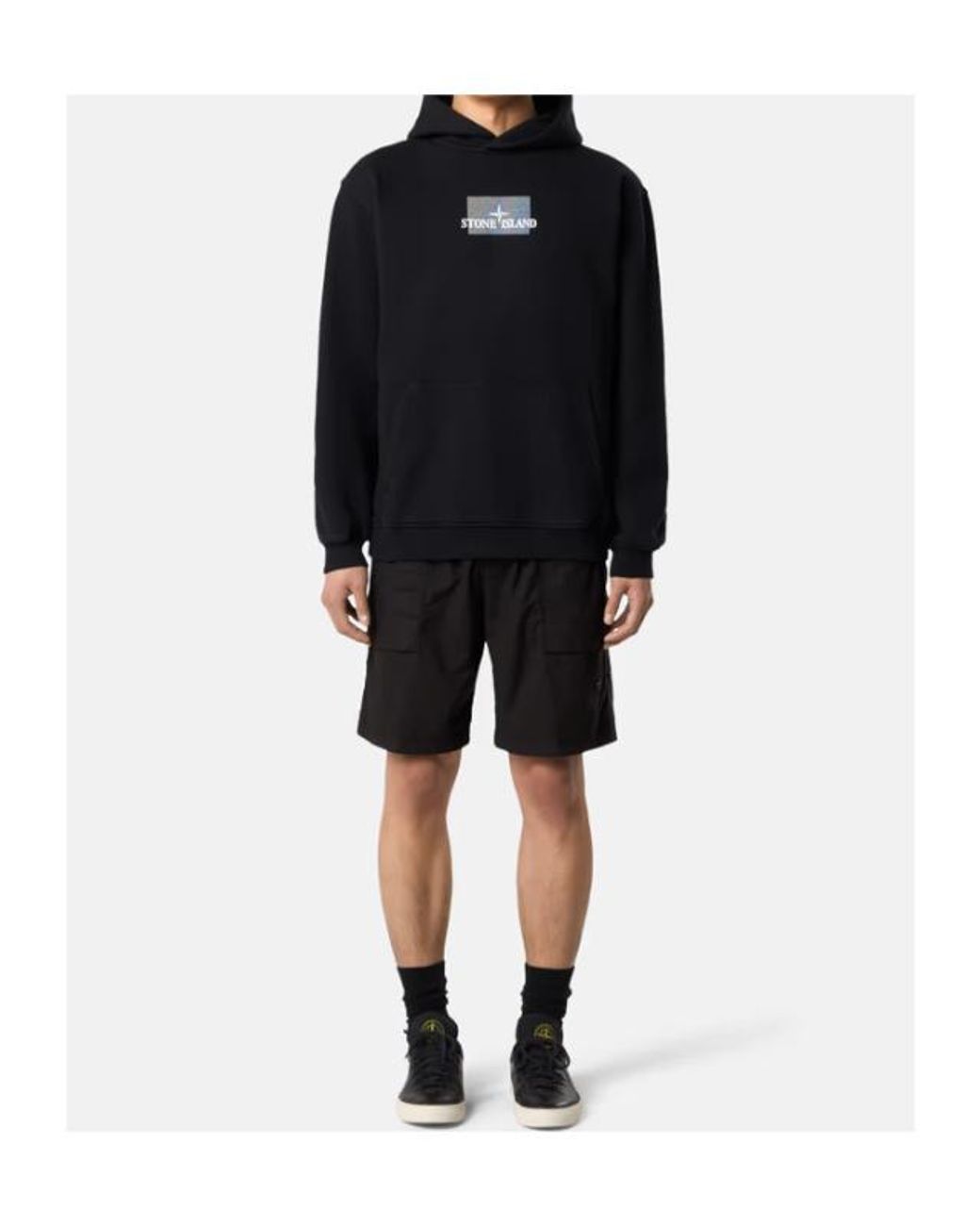 Stone Island Blue Oversized Fit Hooded Sweatshirt With 'Grid Print Two' Motif for men