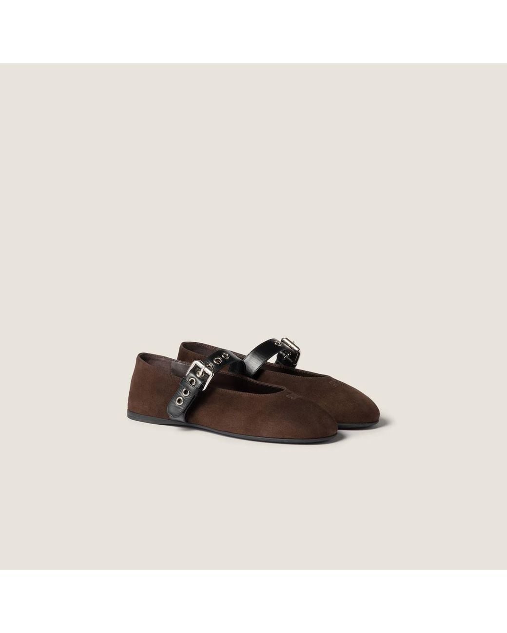Miu Miu Brown Buckle-Fastened Ballet Flats