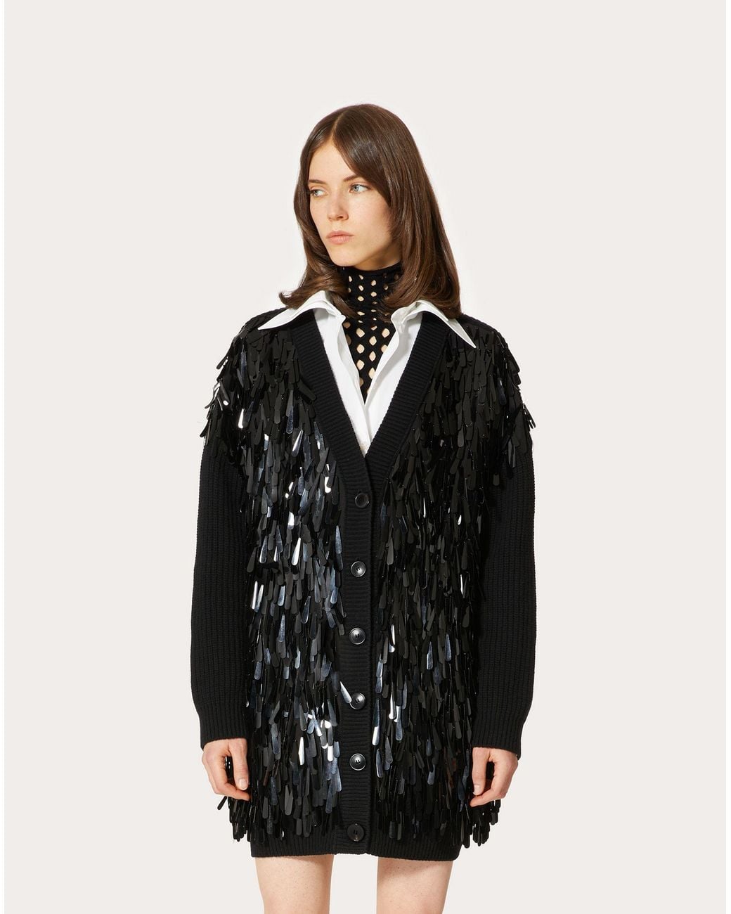 Valentino Black Teardrop Sequined Button-Up Cardigan