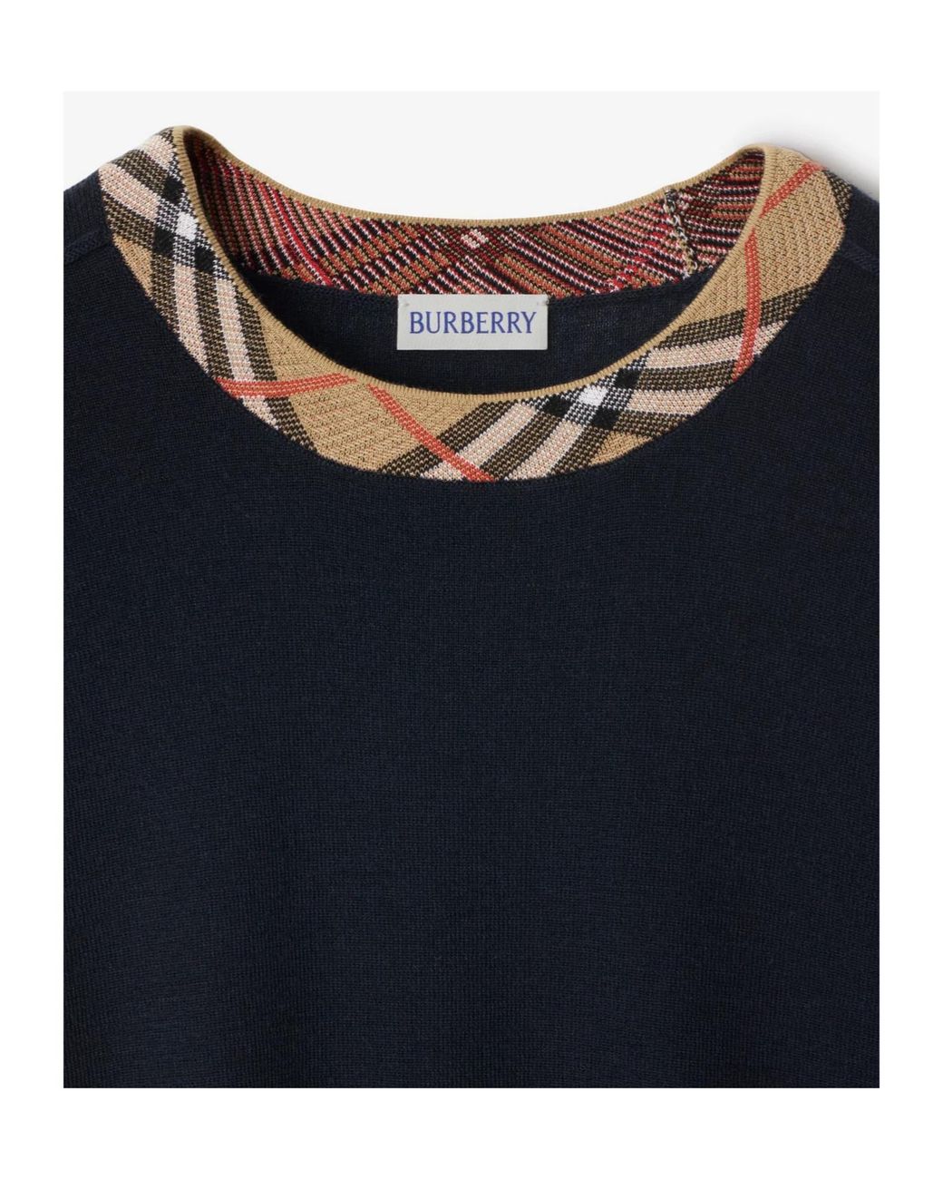 Burberry Blue Checked-Trim Ribbed-Knit Jumper for men