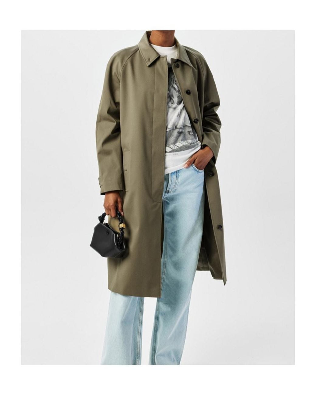 Anine Bing Green Lapel Long Sleeve Coat