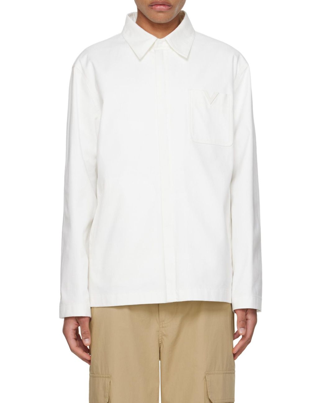 Valentino White Logo Plaque Straight Hem Shirt Jacket for men
