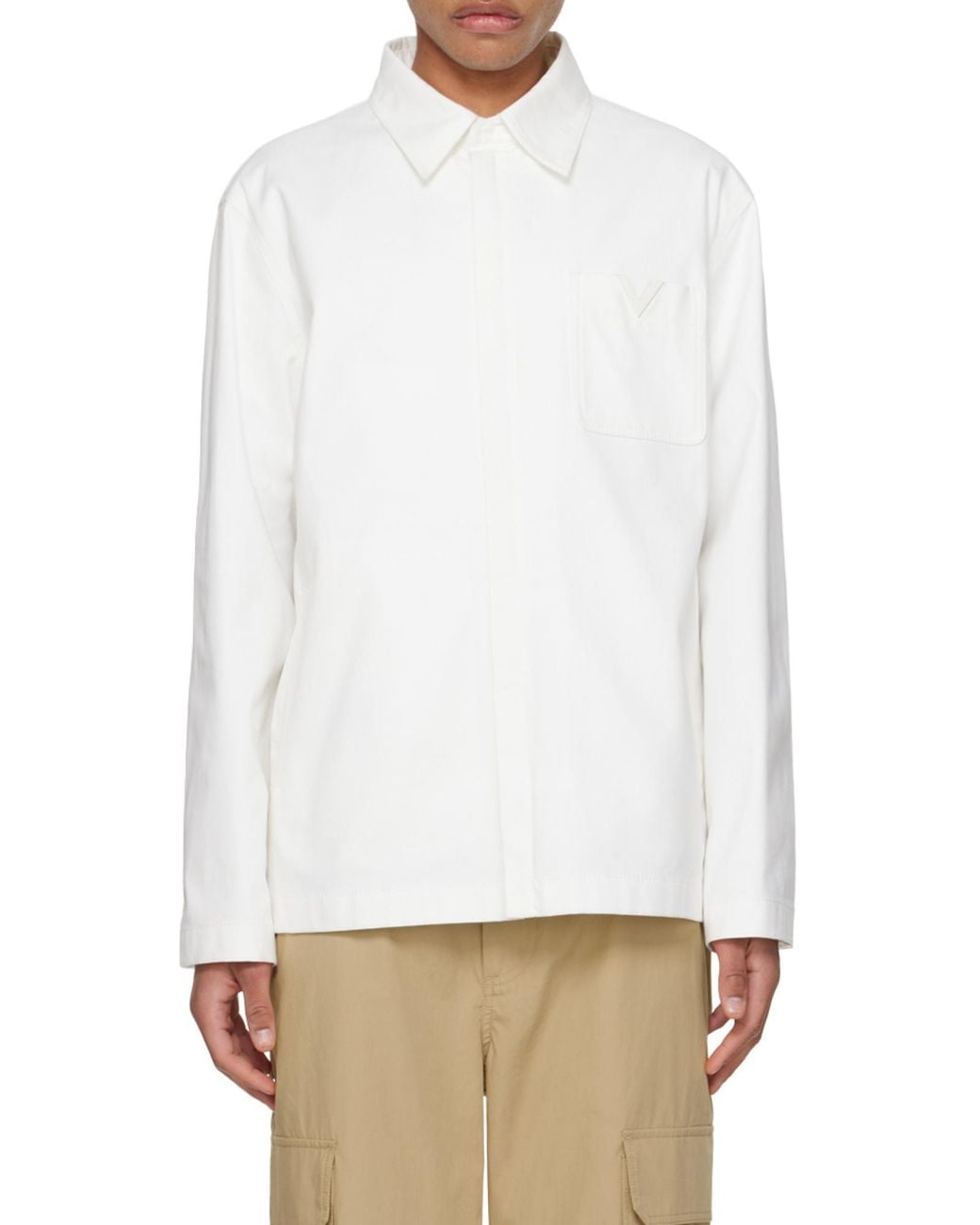 Valentino White Logo Plaque Straight Hem Shirt Jacket for men