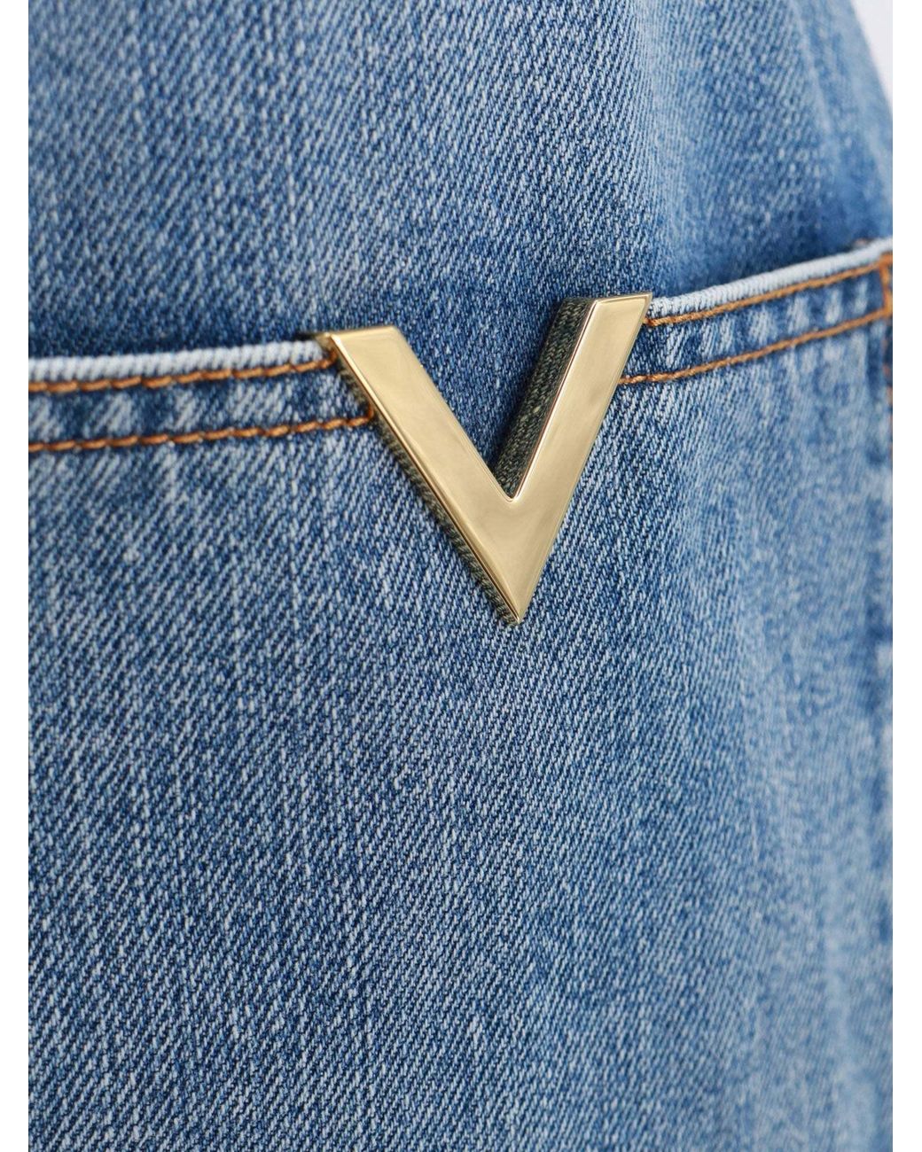 Valentino Blue Logo Patch Wide Leg Jeans