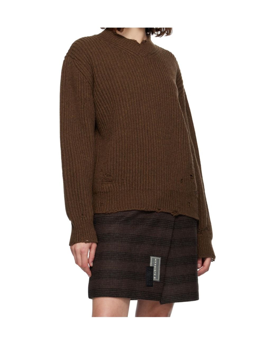 MM6 by Maison Margiela Brown Distressed Jumper
