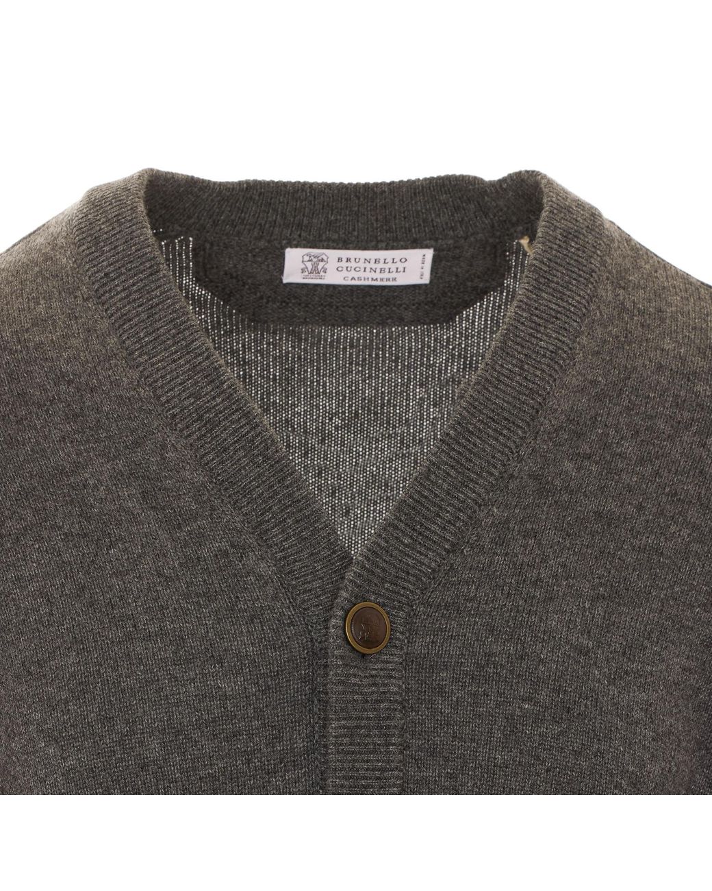 Brunello Cucinelli Gray Buttoned V-Neck Cardigan for men