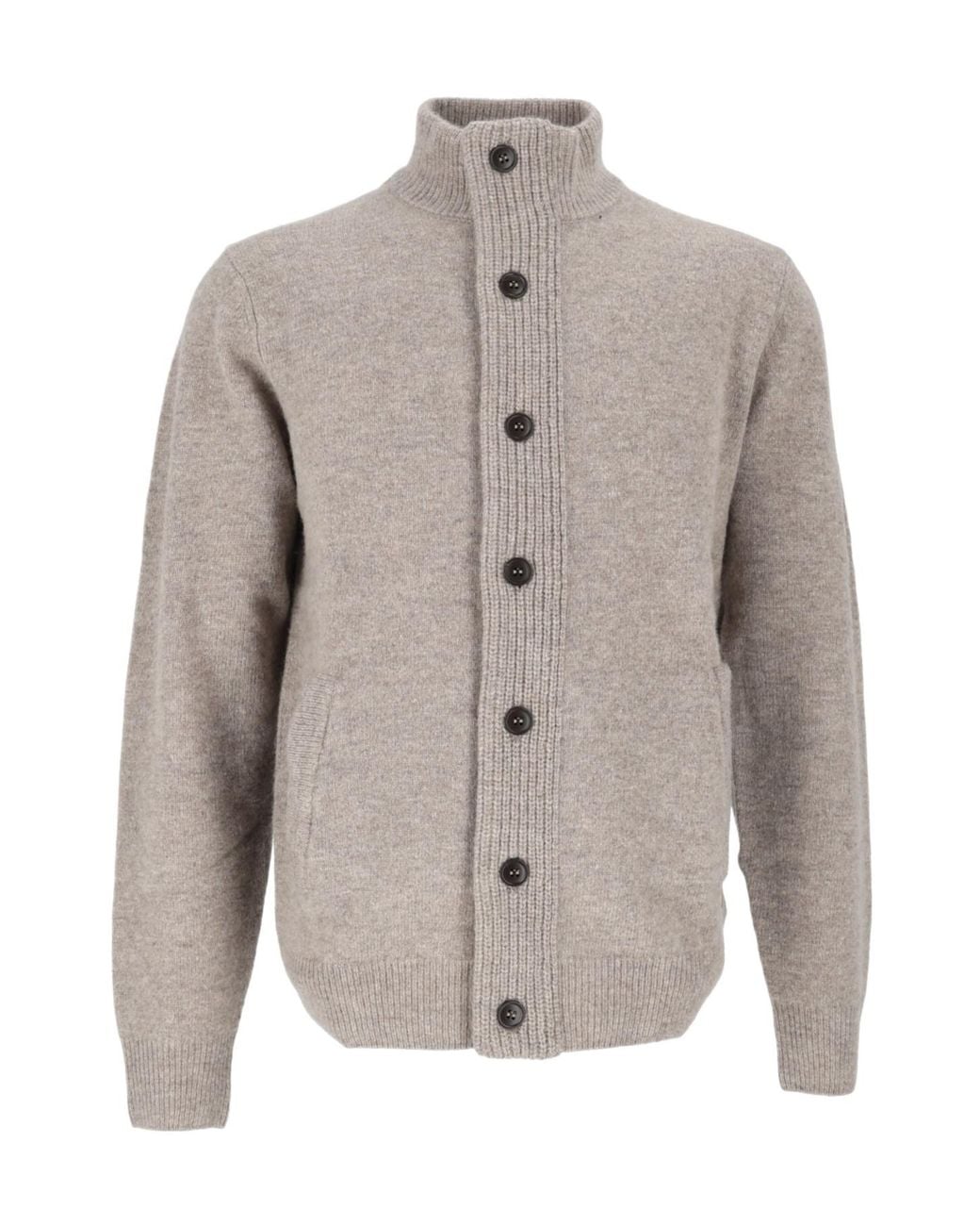 Barbour Gray Stand Collar Button Knit Cardigan for men
