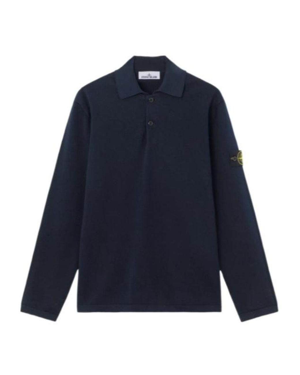 Stone Island Blue Long-Sleeved Knitted Polo Shirt for men