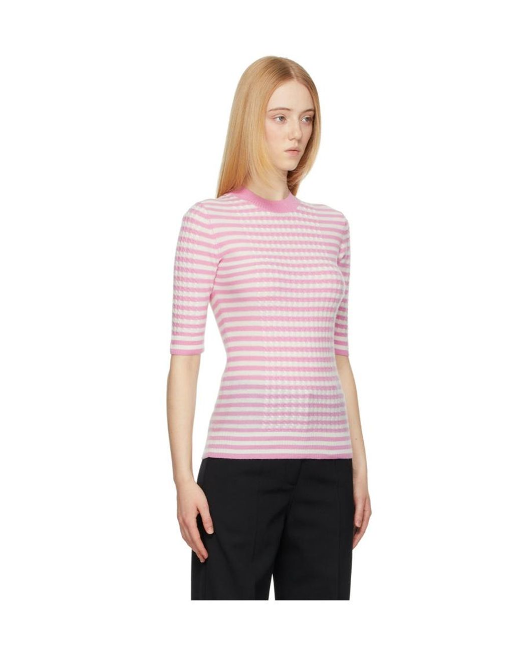 Ganni Pink Striped Cashmere-Wool Top