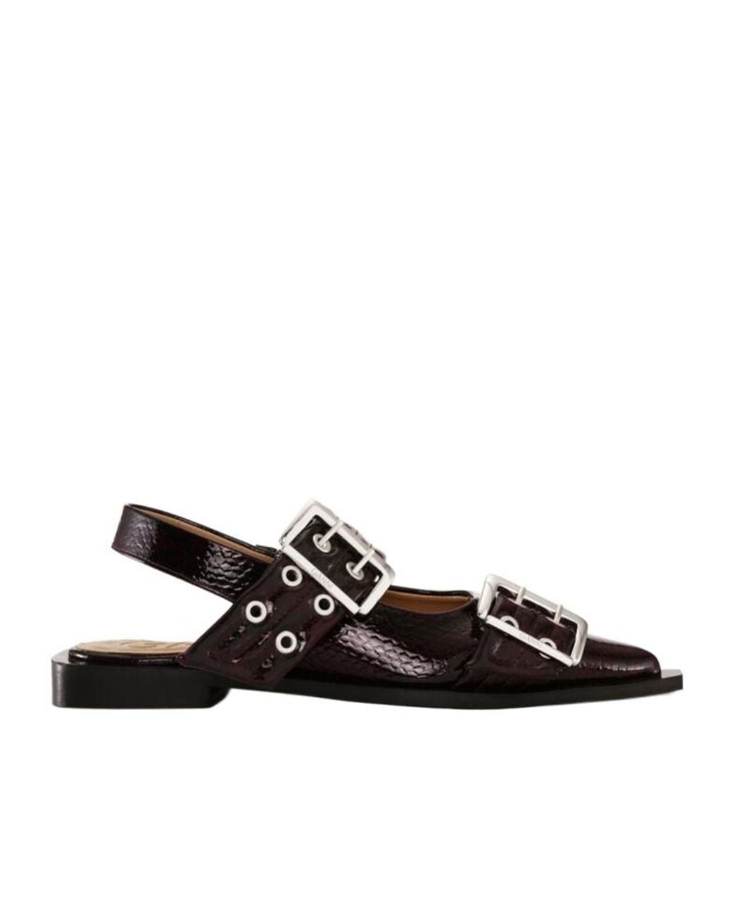 Ganni Black Buckle Pointed-Toe Ballet Flats