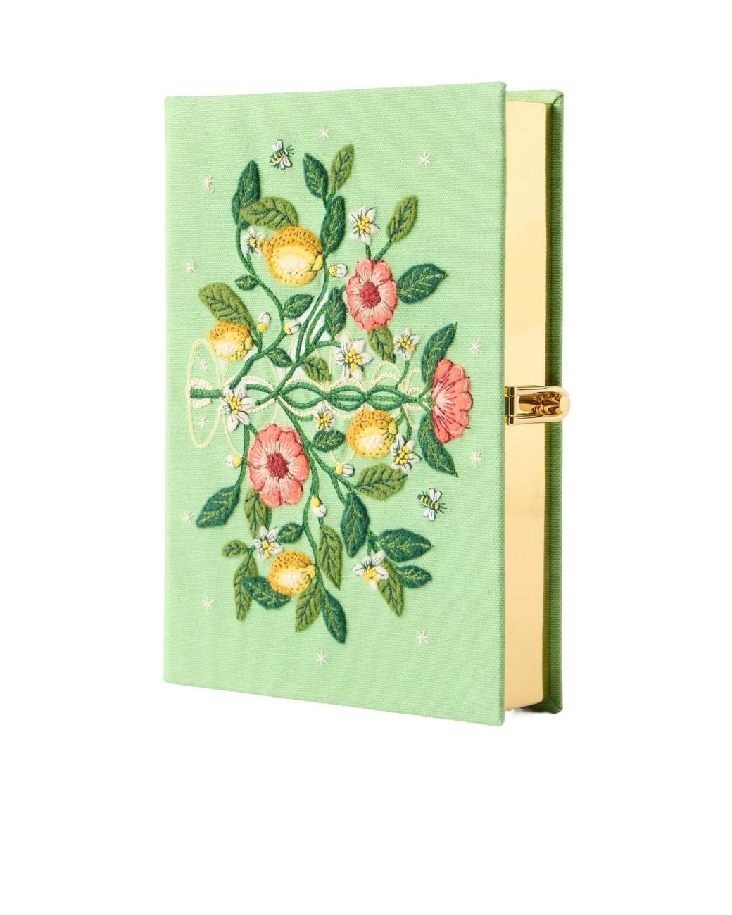 Olympia Le-Tan Green Appliquéd Embroidered Canvas Clutch