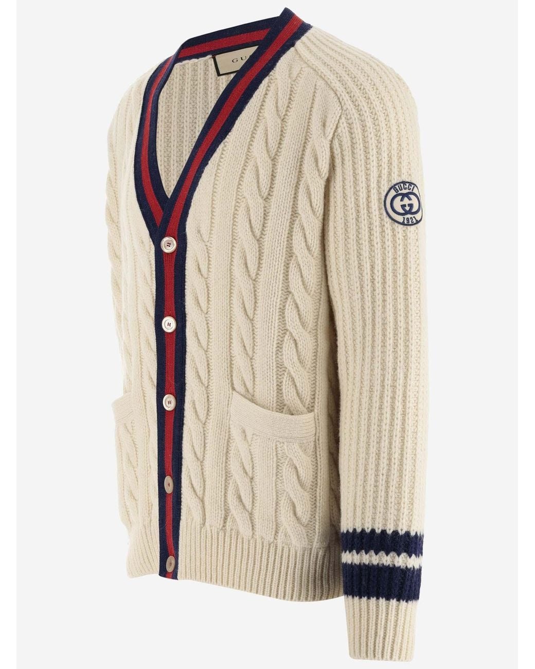 Gucci Natural V-Neck Cable-Knit Cardigan for men