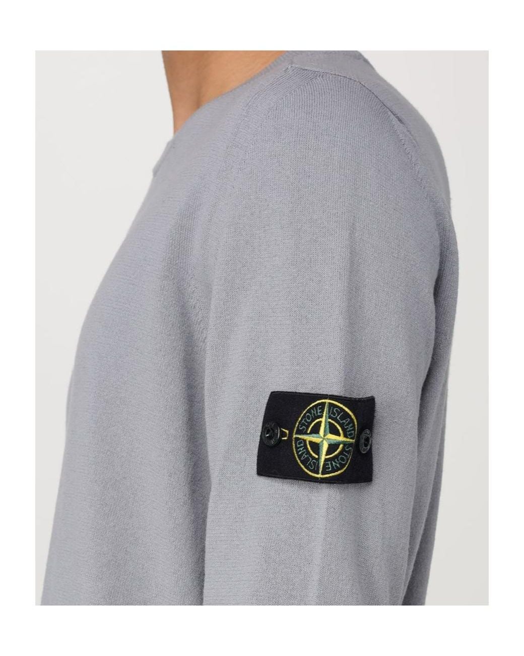 Stone Island Gray Logo Patch Crewneck Jumper for men