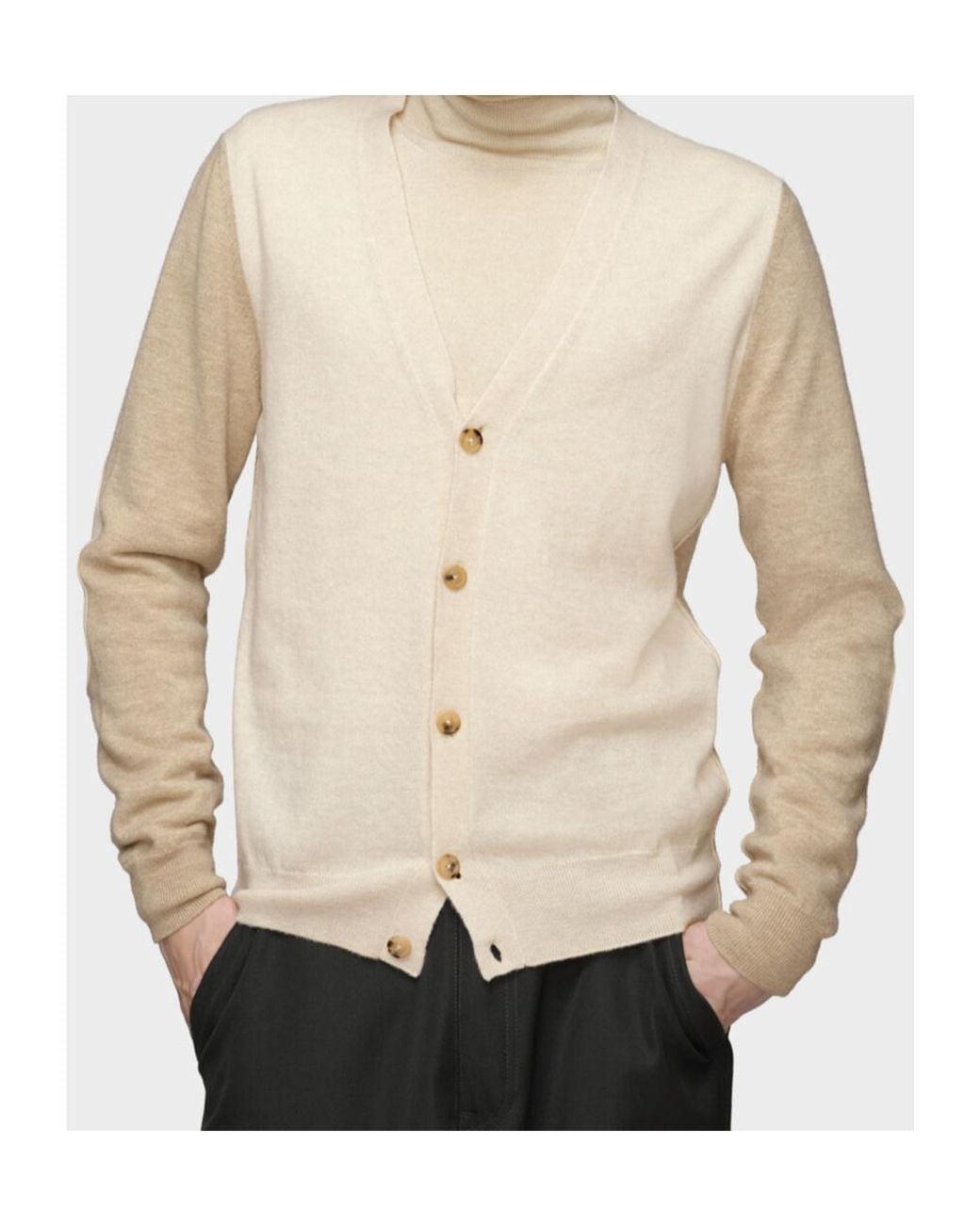 Maison Margiela Natural V-Neck Elbow-Patch Cardigan for men