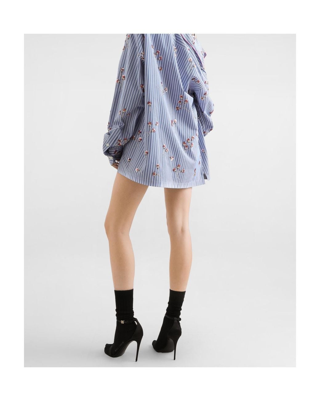 Dolce & Gabbana Blue Crystal Flower-Print Cotton Shorts