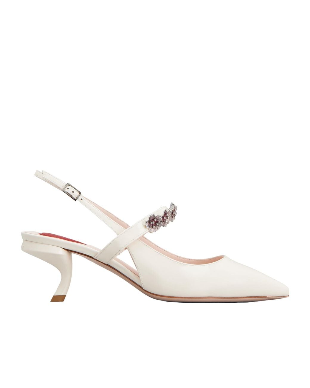 Roger Vivier White Virgule Flower Slingback Pumps