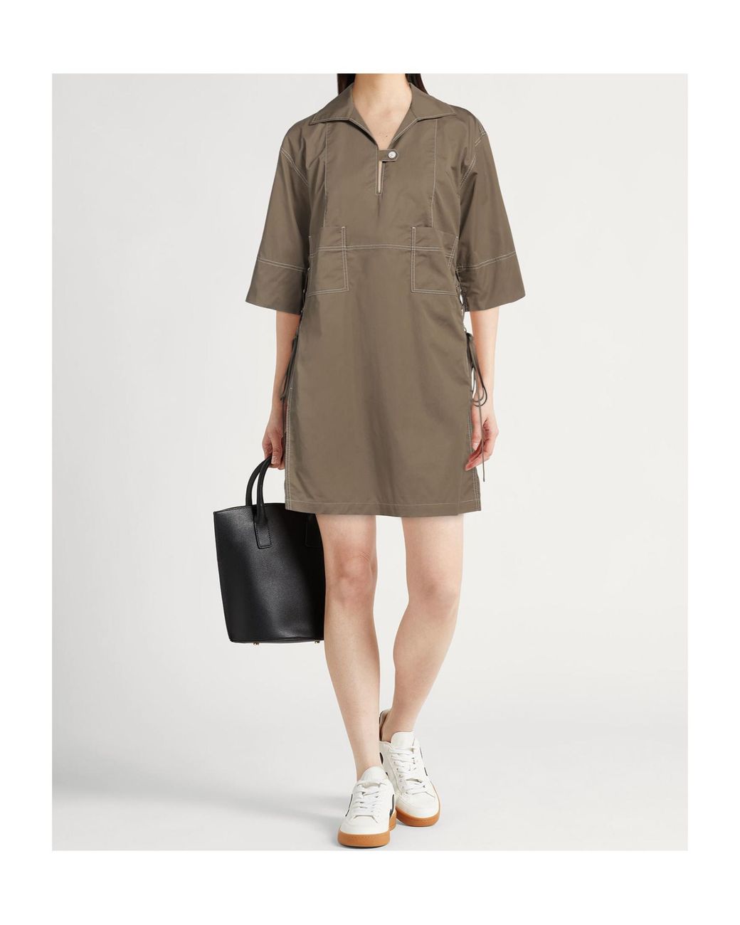 Tory Burch Brown Lapel Short Sleeve Dress