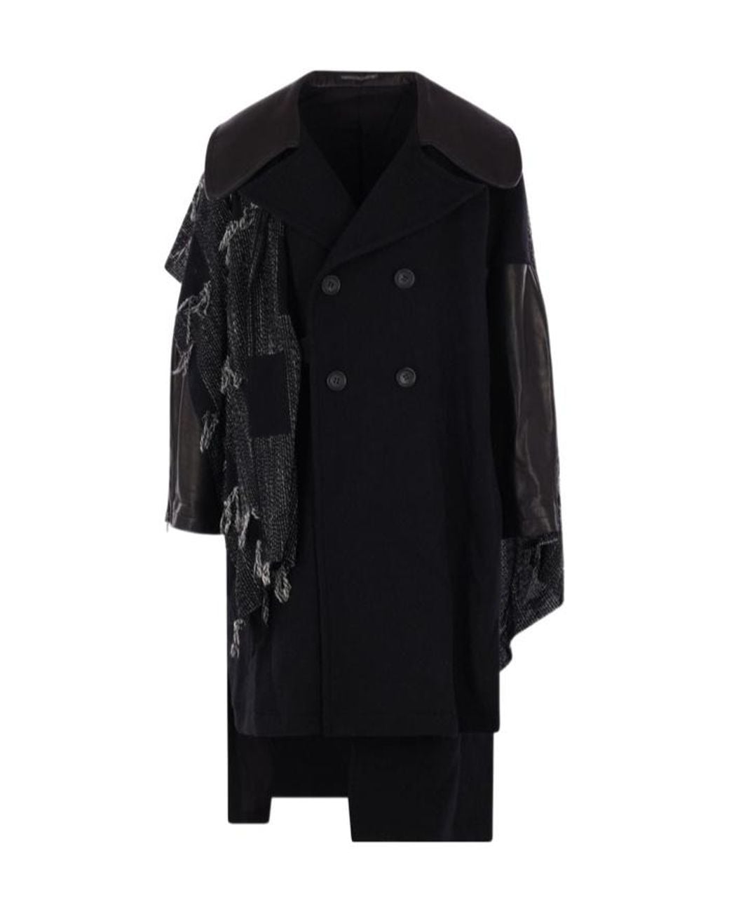 Yohji Yamamoto Black Double-Breasted Distressed Coat