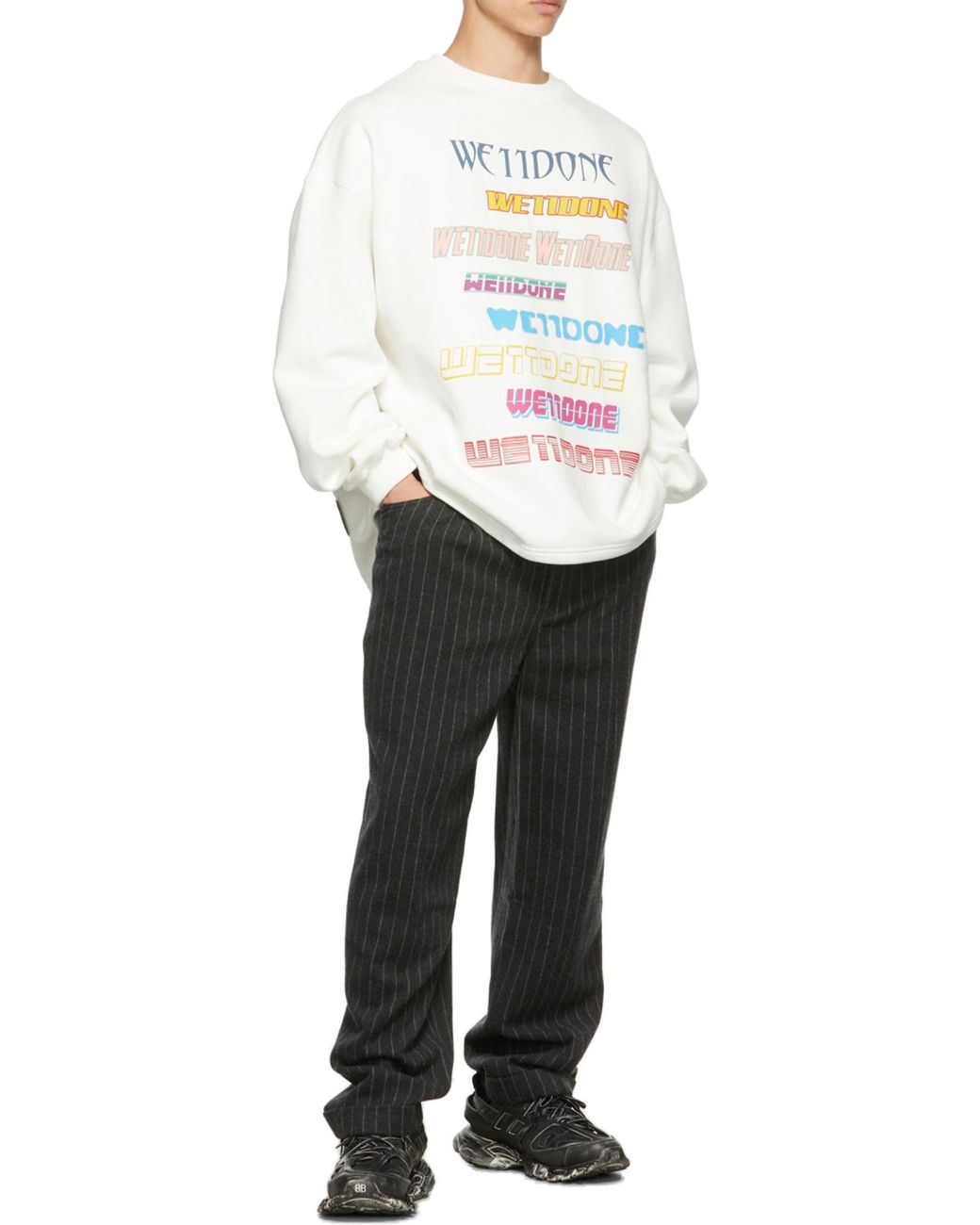 we11done White Logo Printed Long-Sleeved Sweatshirt for men