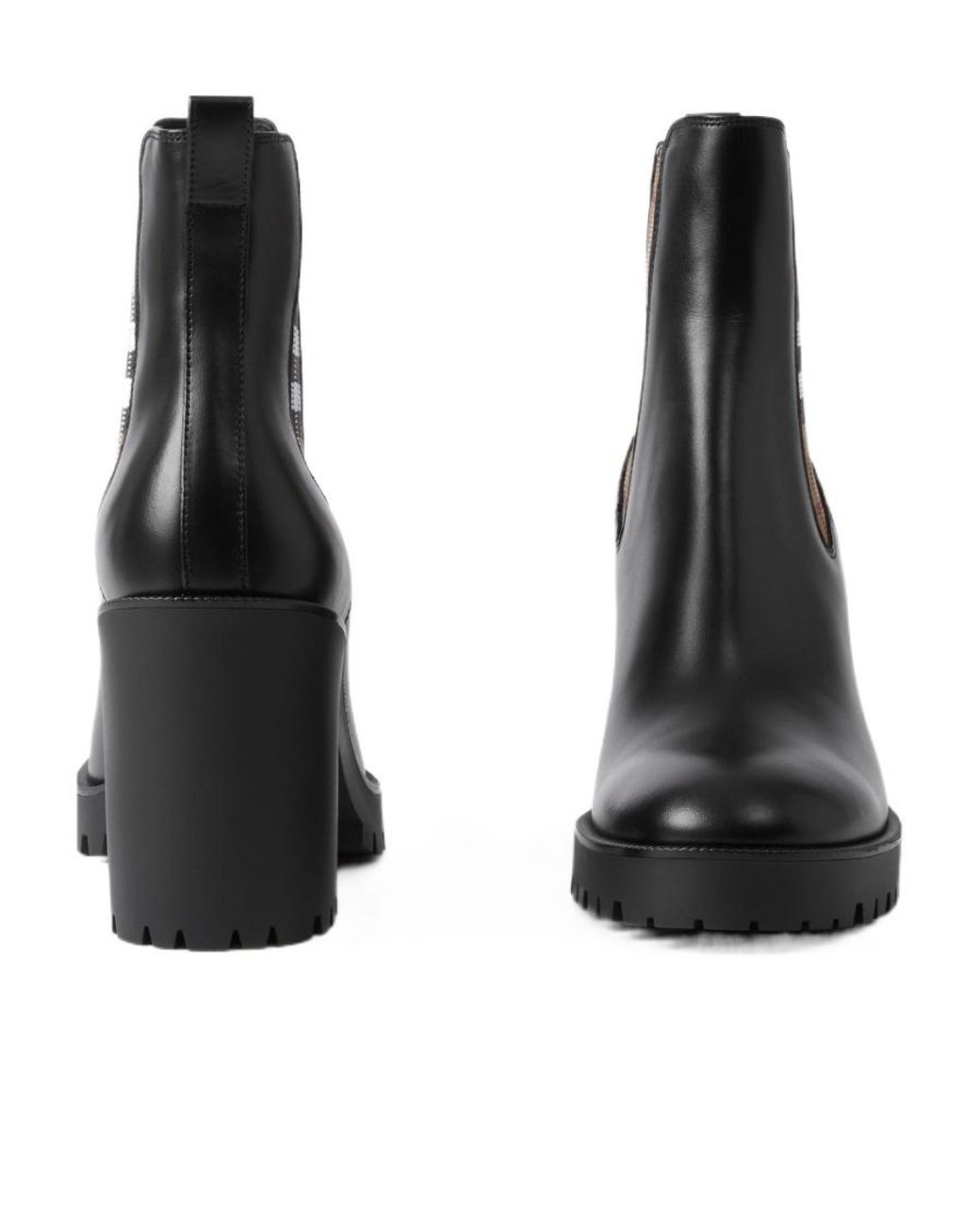 Burberry Black Checked Panel High Block Heel Boots