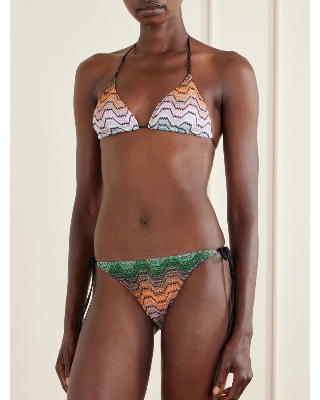 Missoni White Mare Striped Metallic Crochet-Knit Triangle Bikini