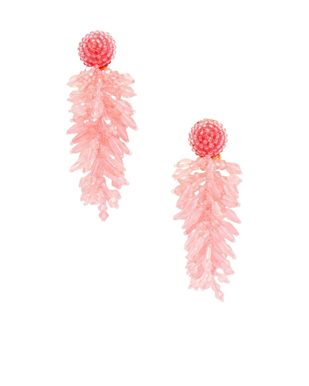 Oscar de la Renta Pink Cluster Tasseled Beaded-Tone Clip Earrings