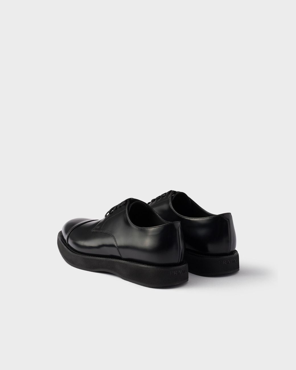 Prada Black Brushed Leather Lace-Up Shoes for men