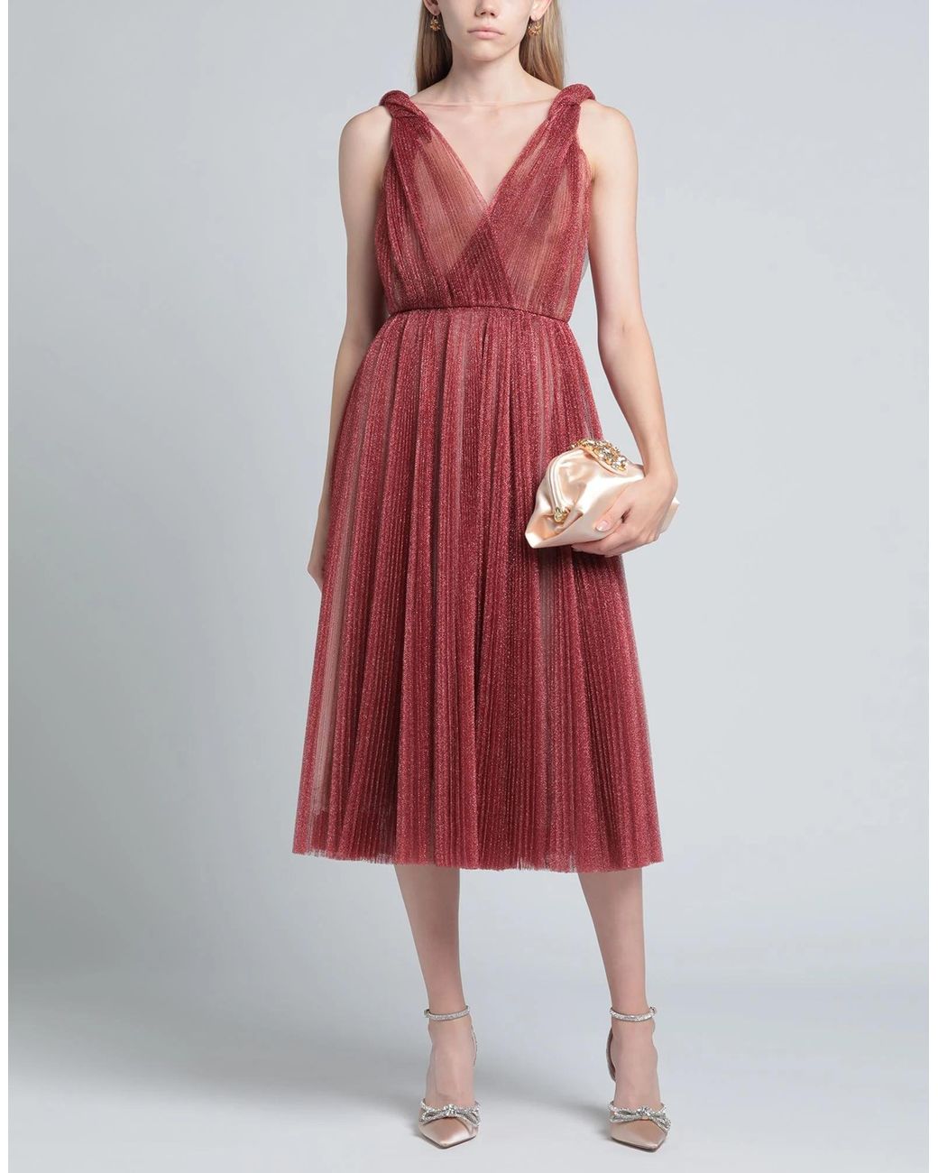 Dolce & Gabbana Red Pleated Sleeveless Long Dress