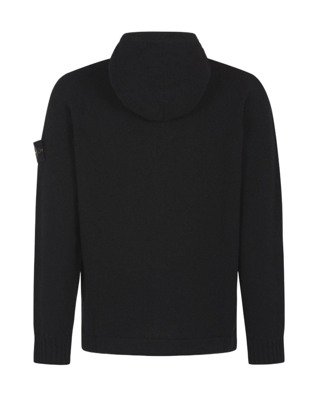 Stone Island Black Logo Patch Hooded Cardigan for men