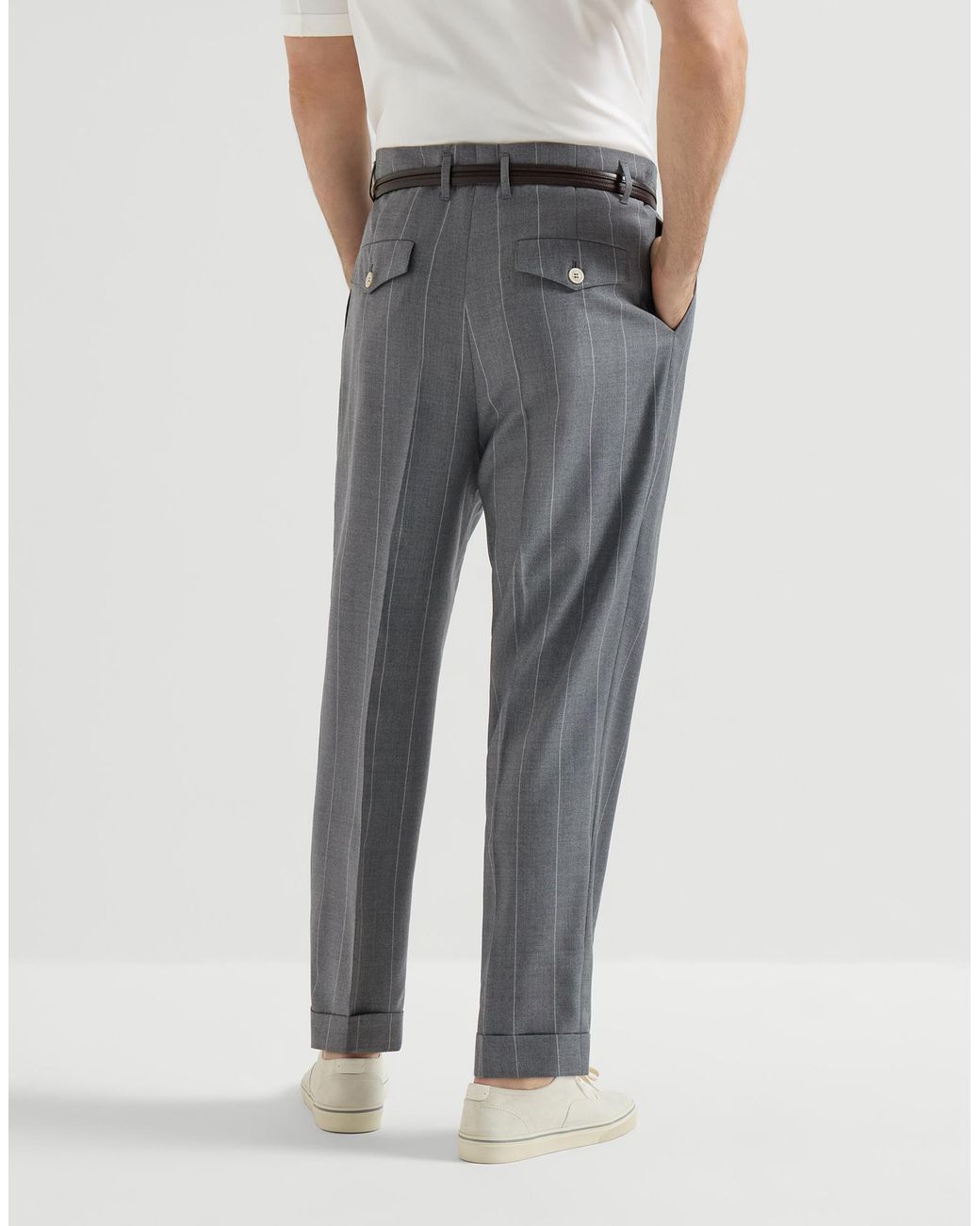 Brunello Cucinelli Gray Virgin Wool Chalk Stripe Trousers With Double Pleats for men