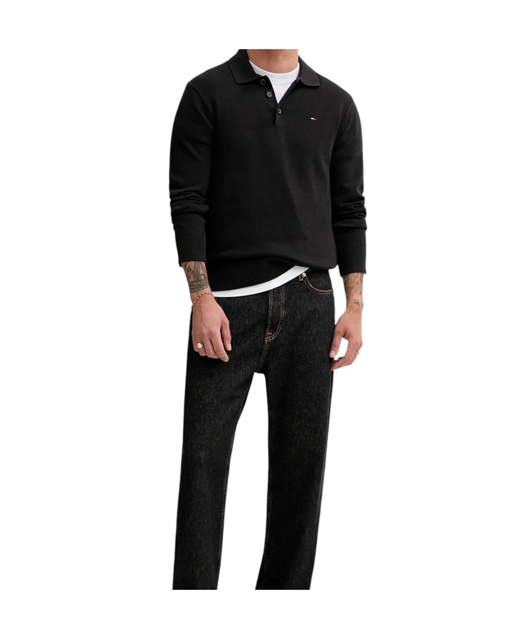 Tommy Hilfiger Black Long-Sleeved Polo Shirt for men
