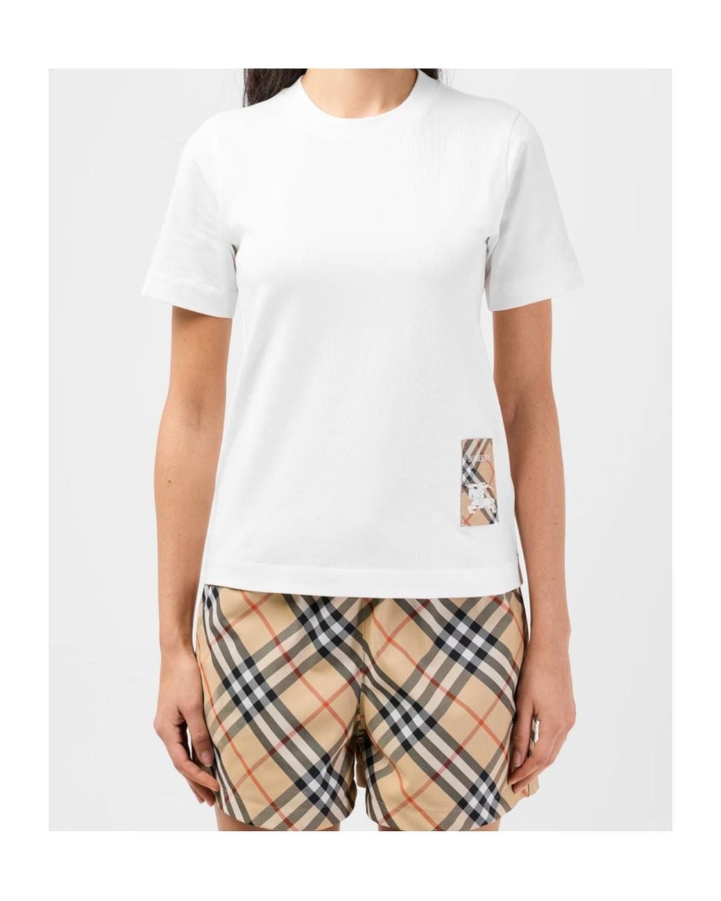 Burberry White Check Label Patch T-Shirt