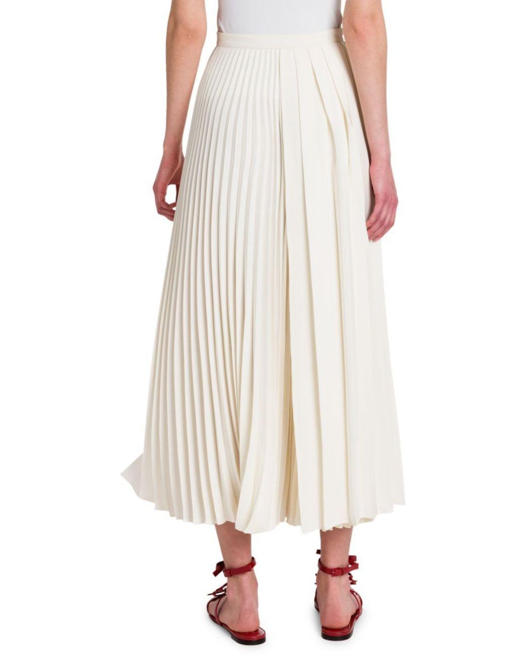 Valentino White Straight Pleated Skirt