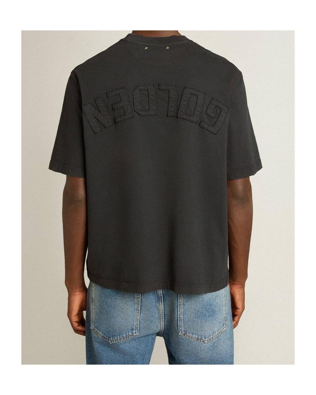 Golden Goose Deluxe Brand Black Logo Detailed Crewneck T-Shirt for men