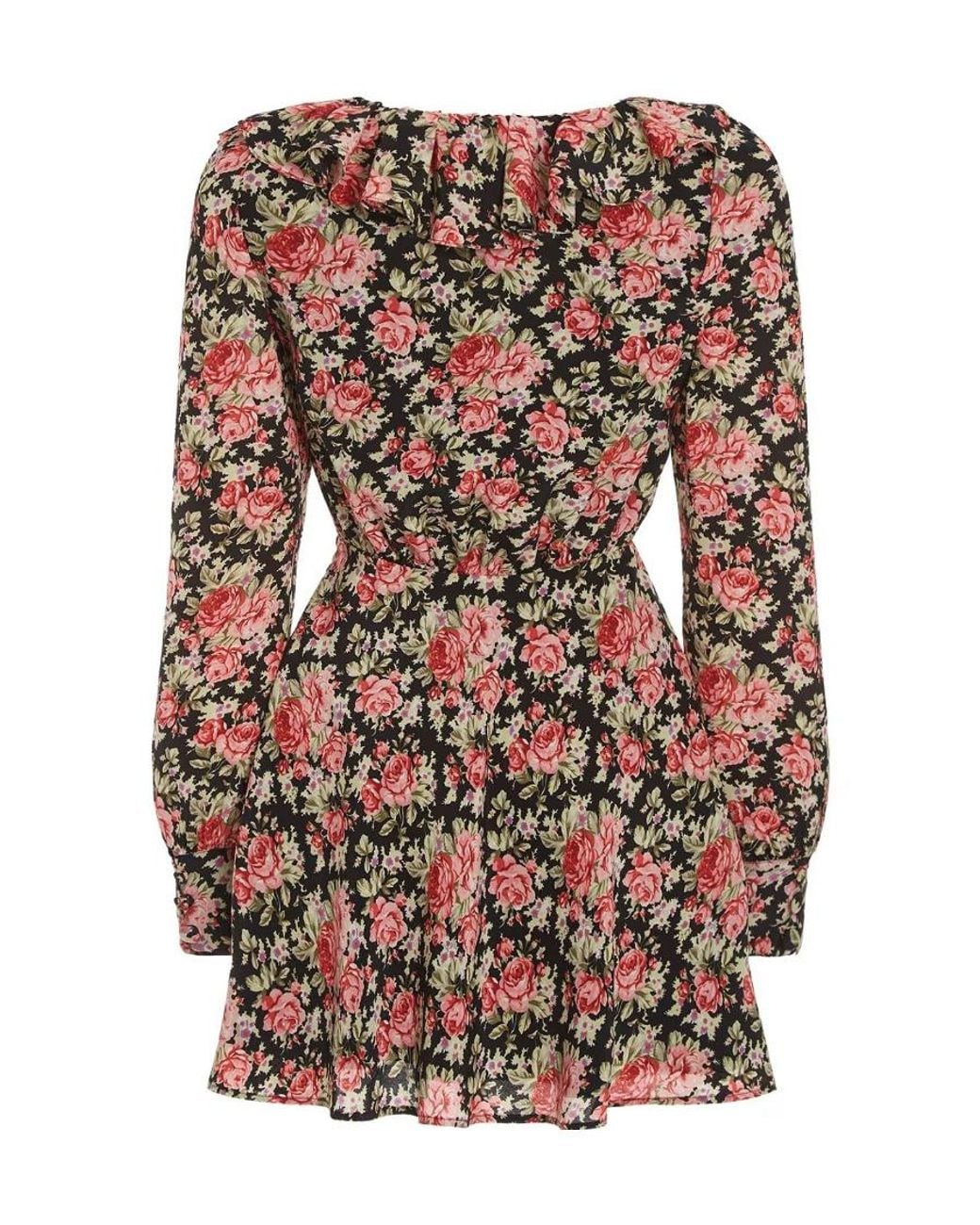 Alessandra Rich Multicolor Floral Print Bow-Embellished Minidress