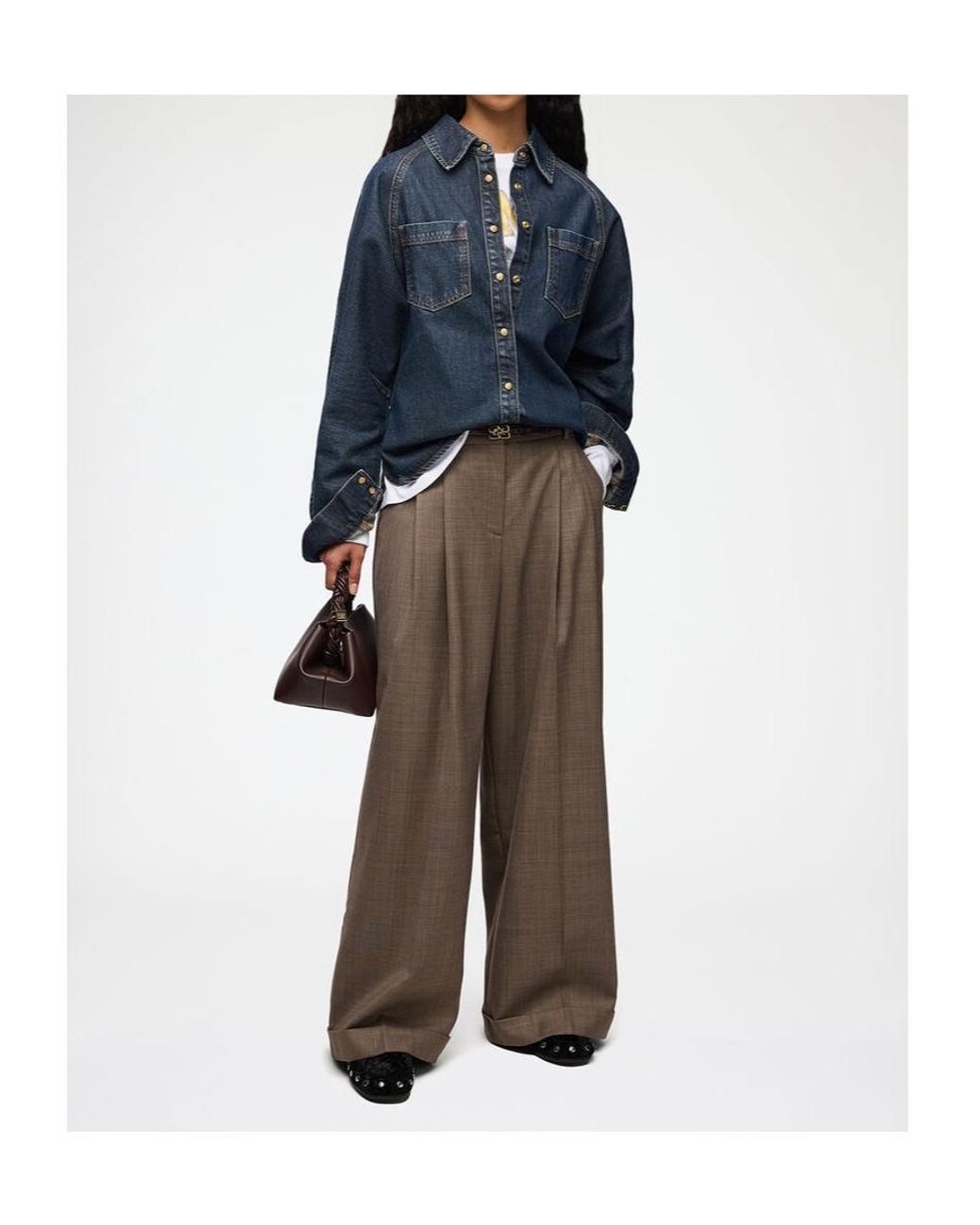 Ganni Blue Slub Mix Denim Batwing Shirt