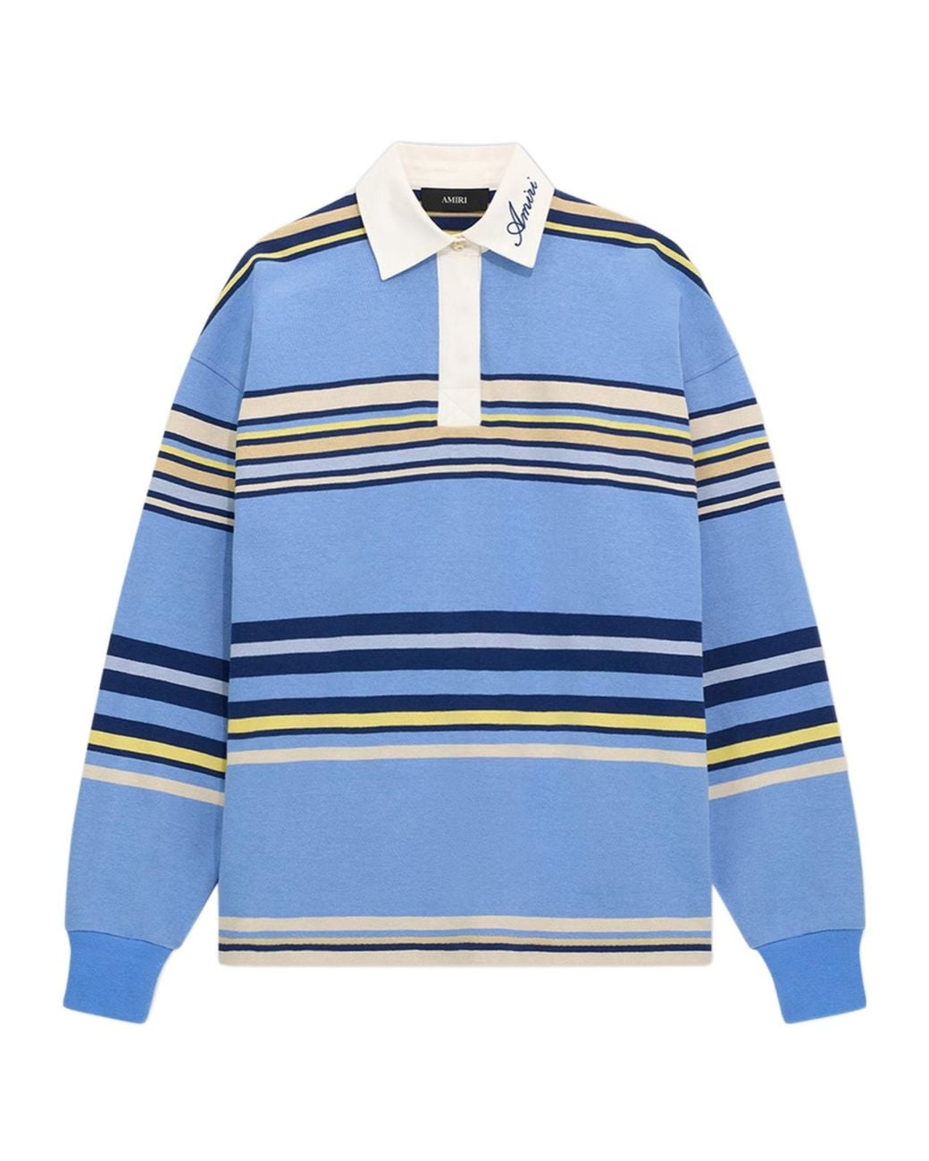 Amiri Blue Striped Oversized Long Sleeve Polo Shirt for men