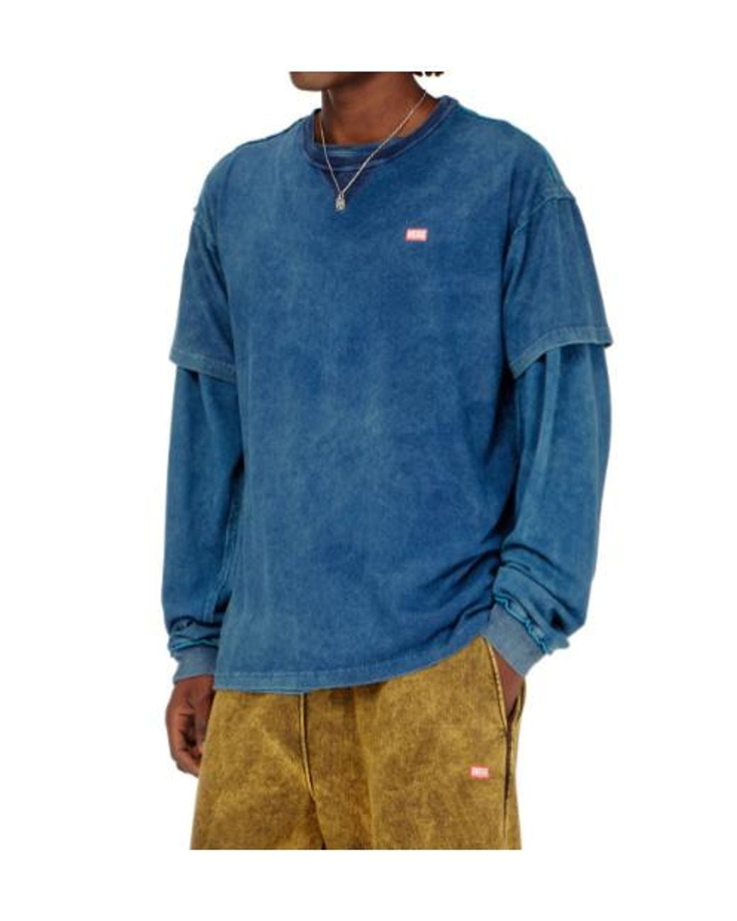 DIESEL Blue Acid-Wash T-Shirt With Frayed Details for men