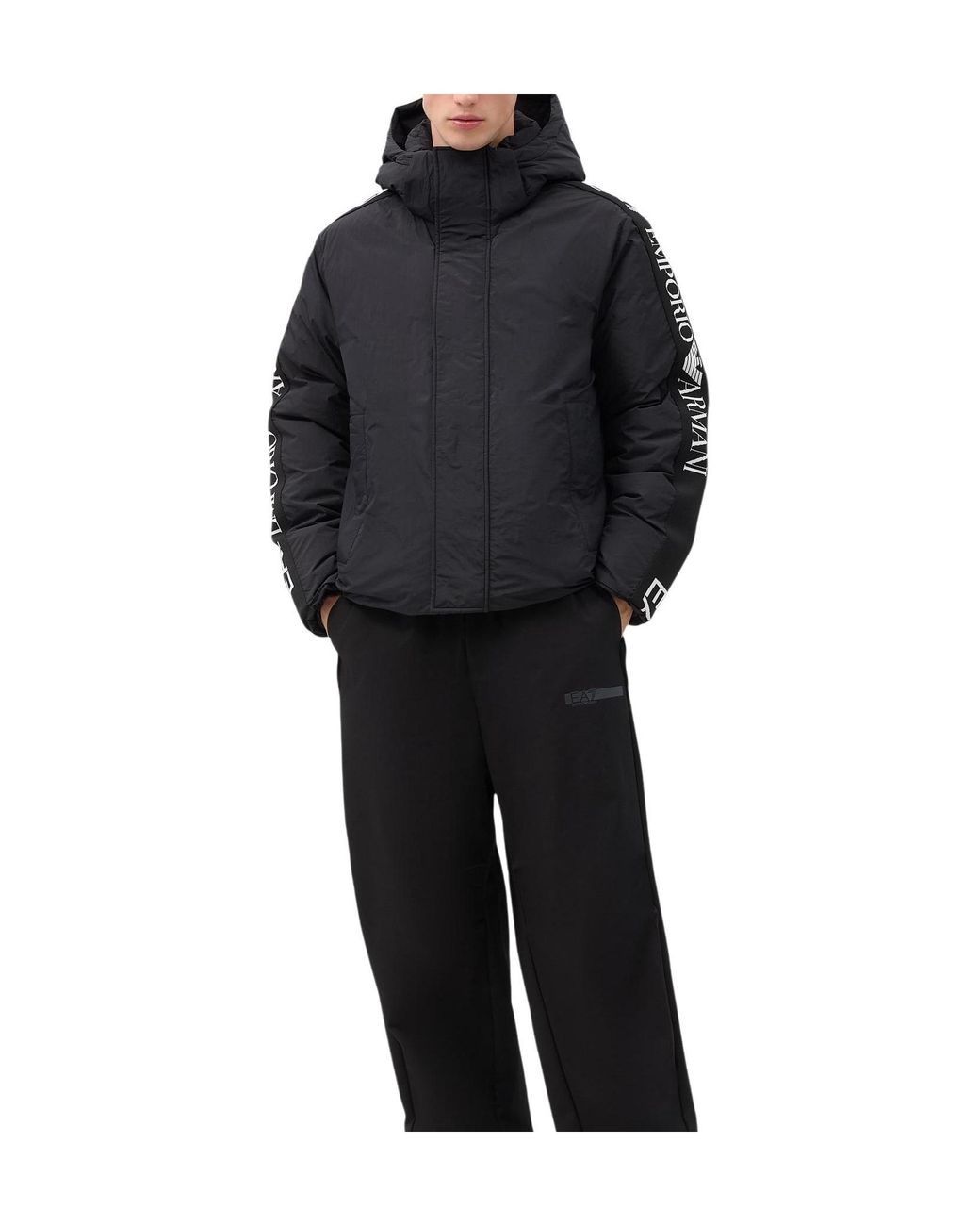 EA7 Blue Oversized Fit Padded Hooded Bomber Jacket for men