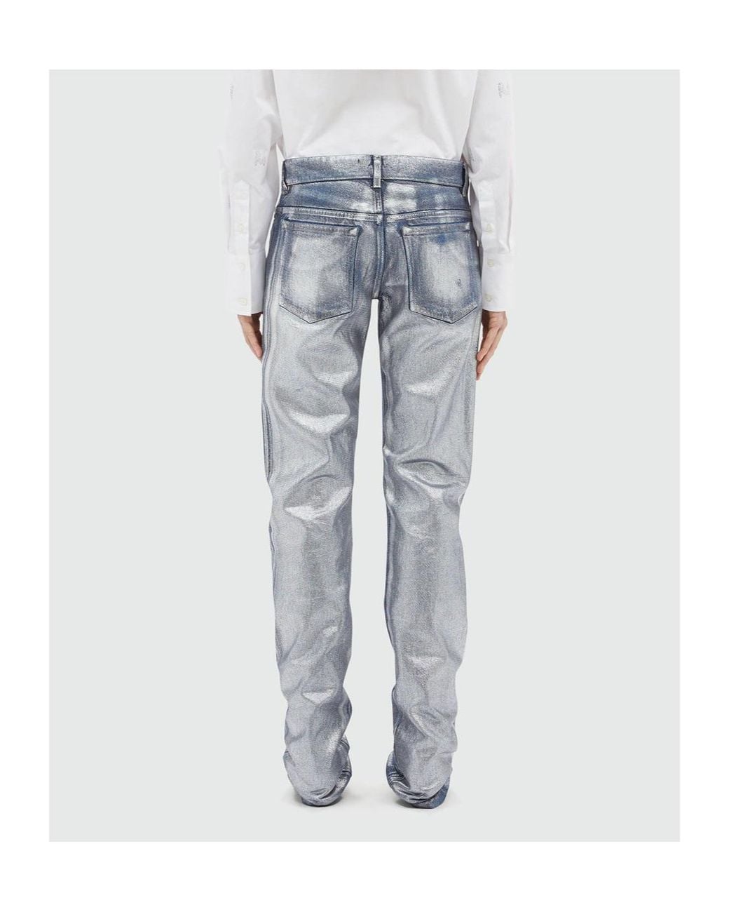 MSGM Blue Metallic-Finish Straight Jeans