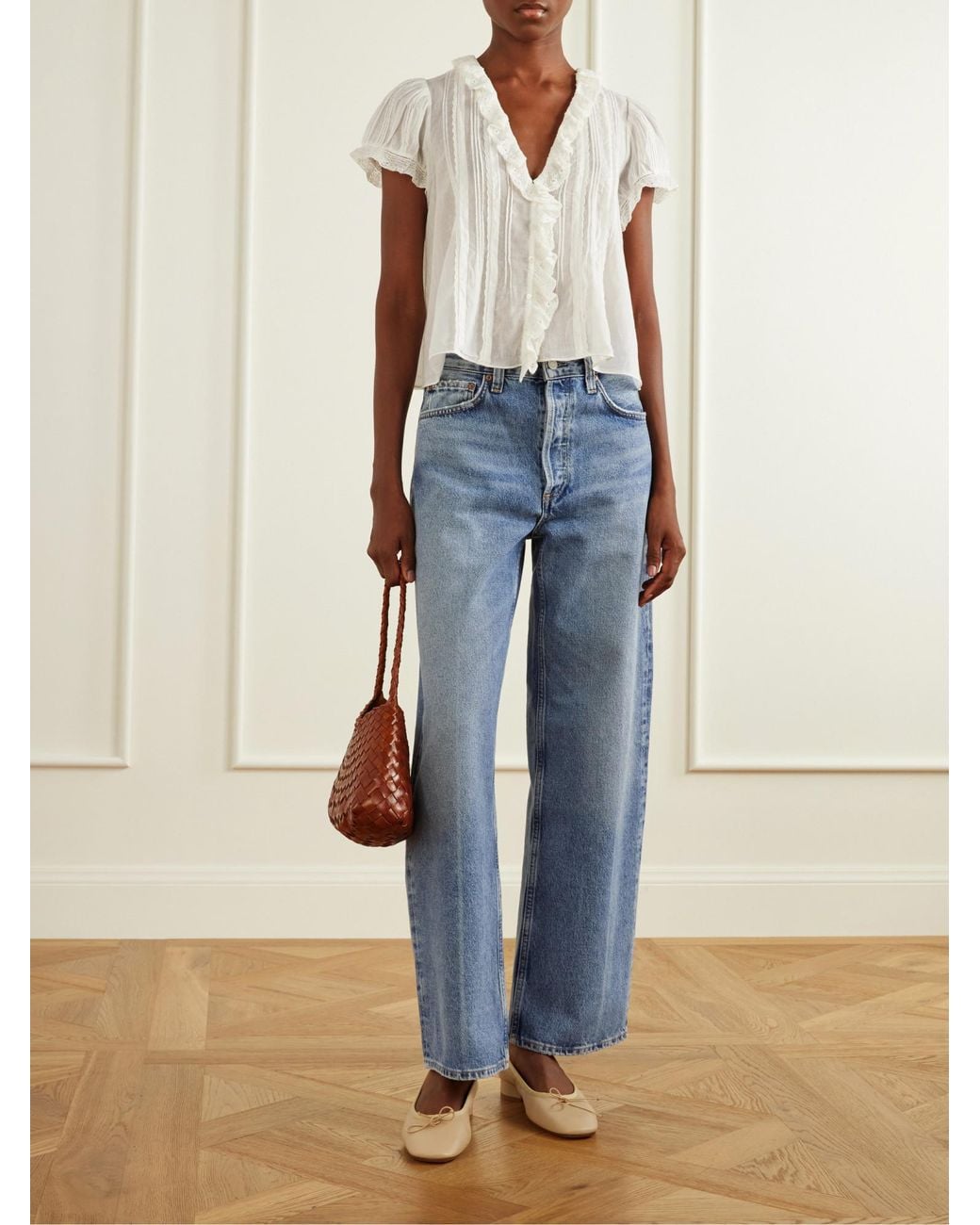 Doen White Lace-Trimmed Organic Cotton Blouse