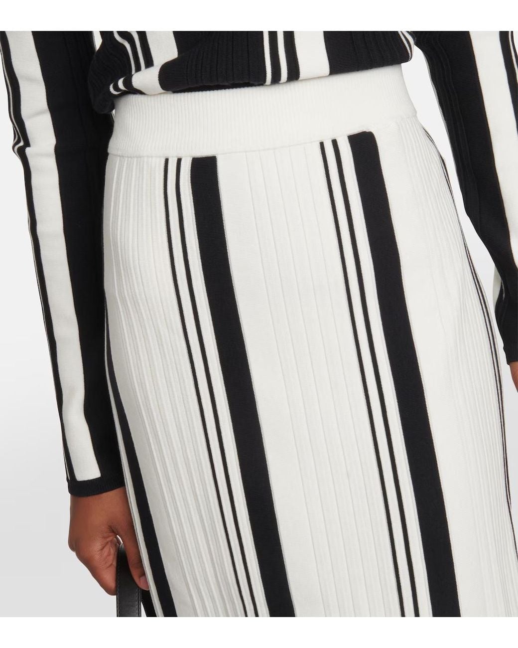 Joseph White Pleated Striped Pencil Skirt