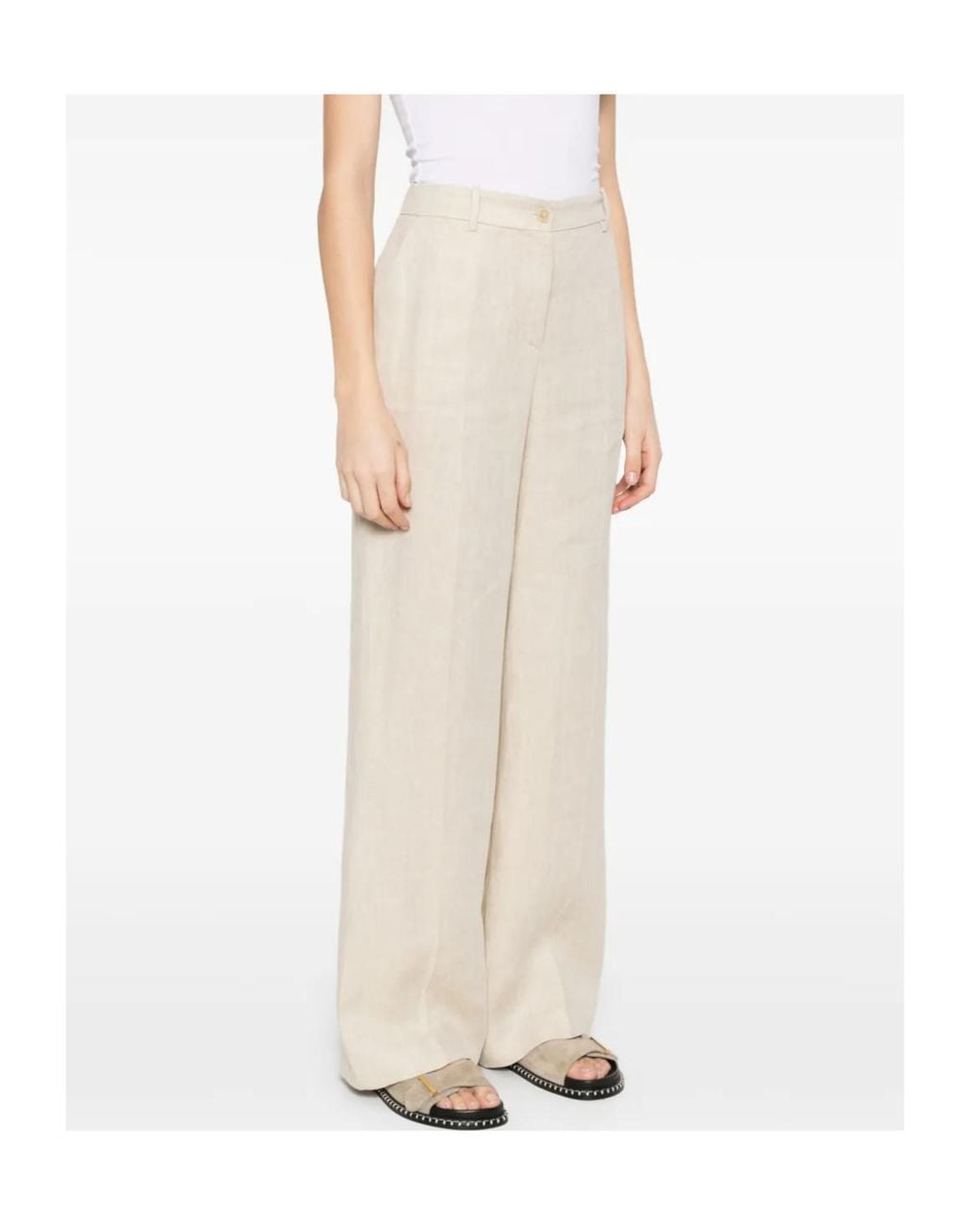 P.A.R.O.S.H. White Betulla Pleated Straight-Leg Pants