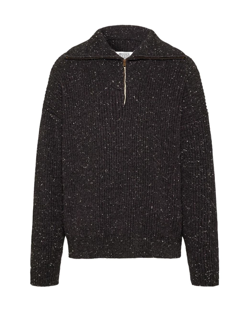 Maison Margiela Black Zip Polo Knitted Sweater for men