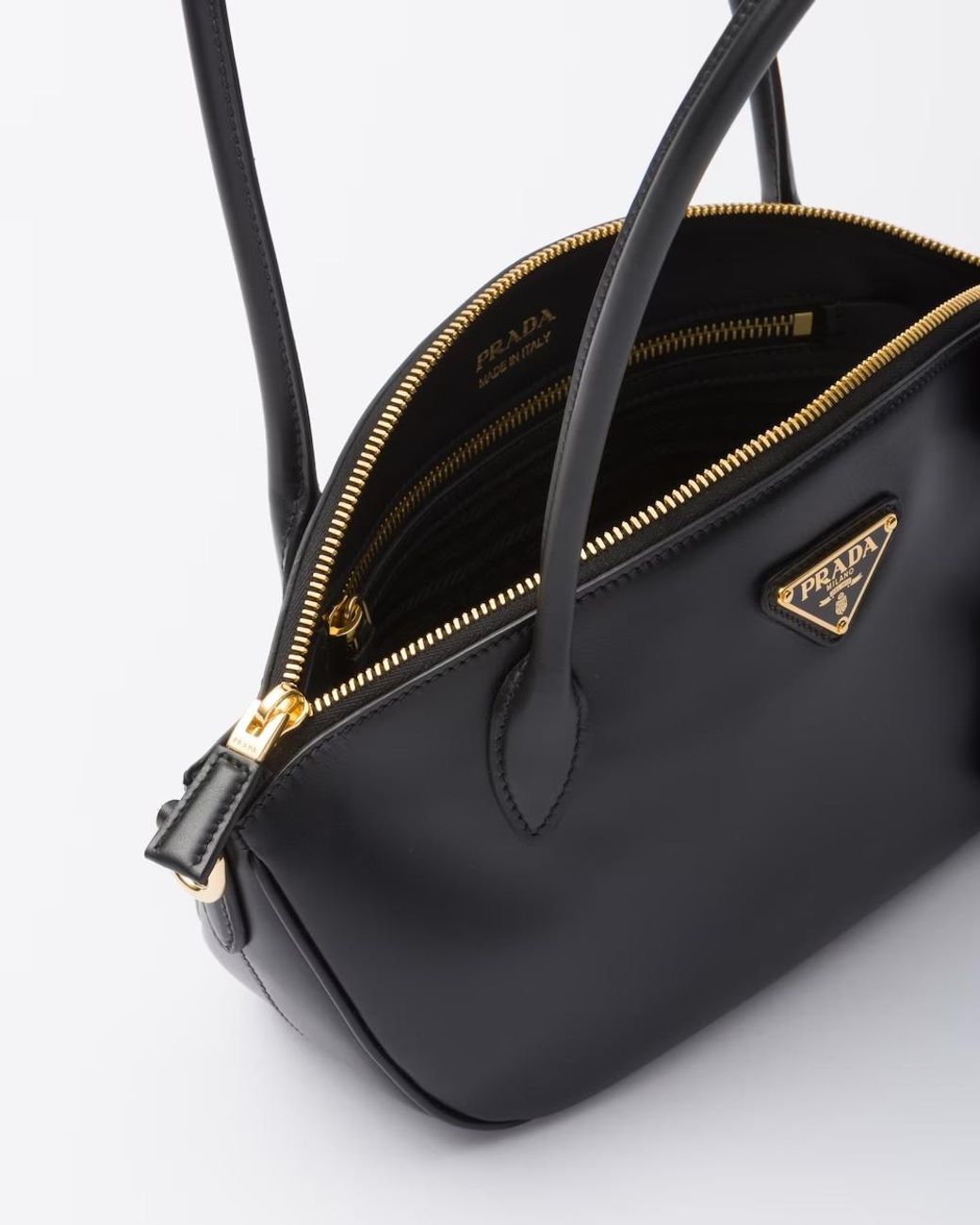 Prada Black Logo Plaque Tote Bag